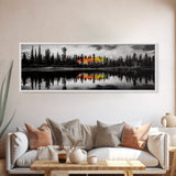 Fall Reflections, Black and White Forest, Vibrant Autumn Colors, Nature Photography, Living Room Wall Art, Canvas Print, Large Wall Art
