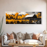 Rustic Cabin, Autumn Mountain Art, Western Wall Decor, Farmhouse Art, Fall Home Decor, Framed Canvas Print, Living Room Wall Art