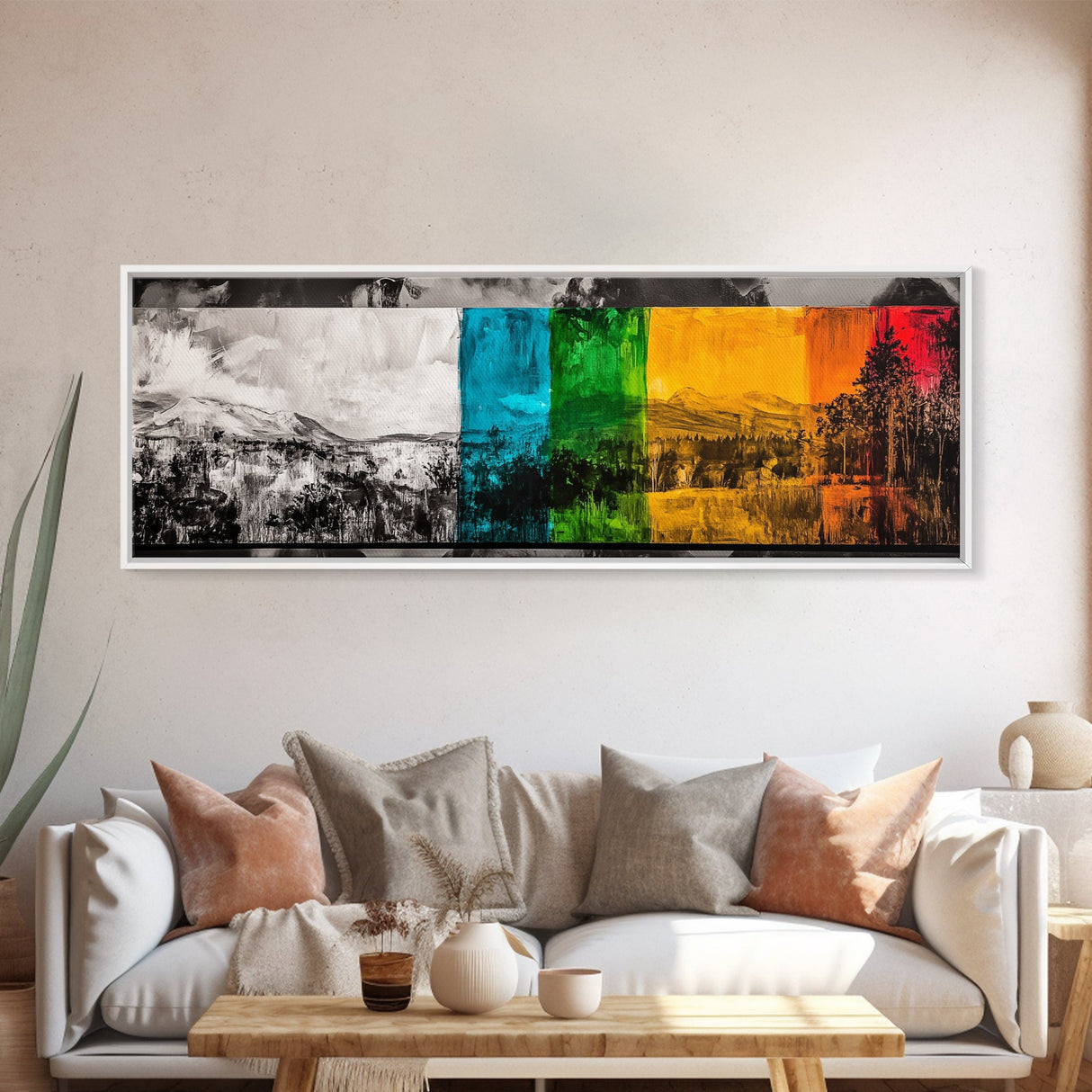 Abstract Mountains, Vibrant Landscape, Modern Colorful Art, Living Room Wall Decor, Framed Canvas Print, Large Canvas, Boho Wall Art