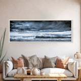 Blue Ocean, Stormy Waves, Mountain Seascape, Canvas Print, Coastal Wall Art, Nautical Home Decor, Living Room Art, Large Modern Print