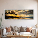 Golden Beach Sunset, Coastal Wall Art, Framed Canvas Print, Tropical Home Decor, Relaxing Seascape, Living Room Wall Art, Ocean Sunset Art
