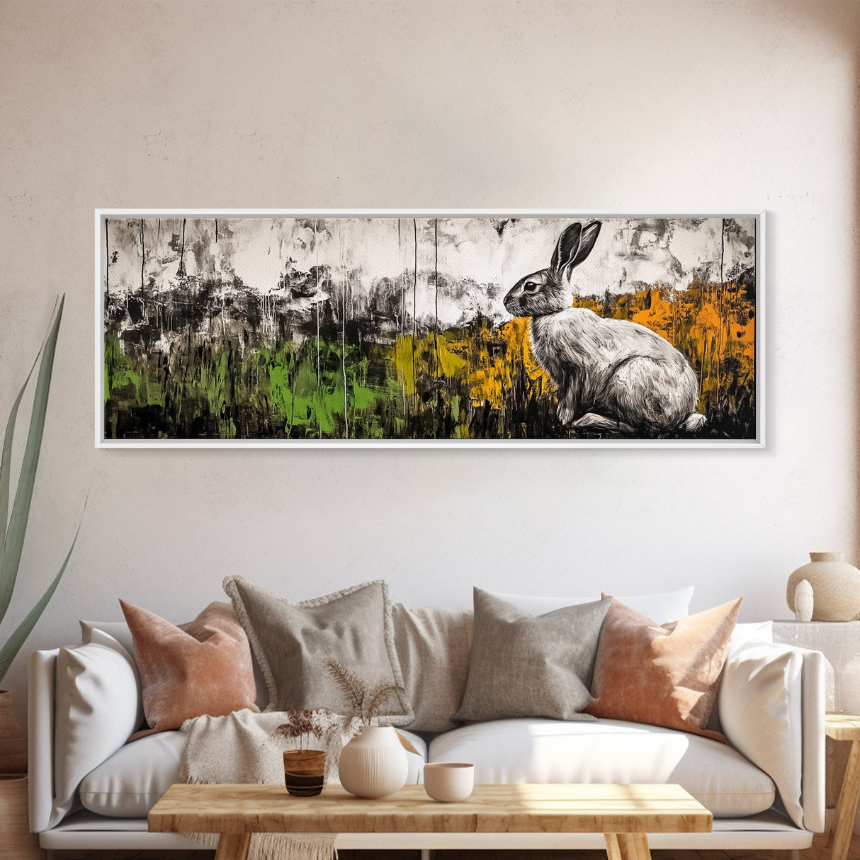 Rabbit Painting, Animal Canvas Print, Wildlife Art, Nature Inspired Decor, Neutral Tones, Modern Farmhouse Art, Living Room Wall Art