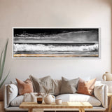 Ocean Waves Painting, Black and White Seascape, Coastal Wall Art, Nautical Beach Decor, Modern Minimalist Style, Framed Canvas Print