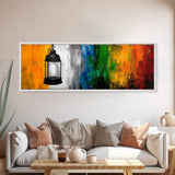 Lantern Abstract Art, Colorful Rustic Decor, Modern Cabin Wall Art, Bright Festival Painting, Bohemian Aesthetic, Framed Canvas Print