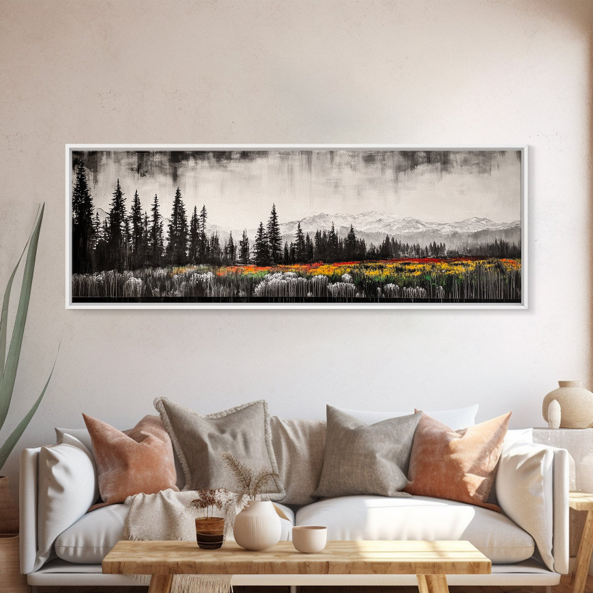 Mountain Landscape, Black and White Wall Art, Modern Nature Print, Rustic Living Room Decor, Autumn Canvas Print, Large Wall Art