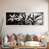 Monochrome Floral, Black and White Flowers, Botanical Wall Art, Minimalist Decor, Framed Canvas Print, Bedroom Art, Modern Aesthetic, Elegant Art