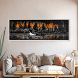 Autumn Lake, Wildlife Wall Art, Loon Bird Painting, Fall Nature Scene, Framed Canvas Print, Cabin Wall Art, Rustic Decor, Warm Fall Colors
