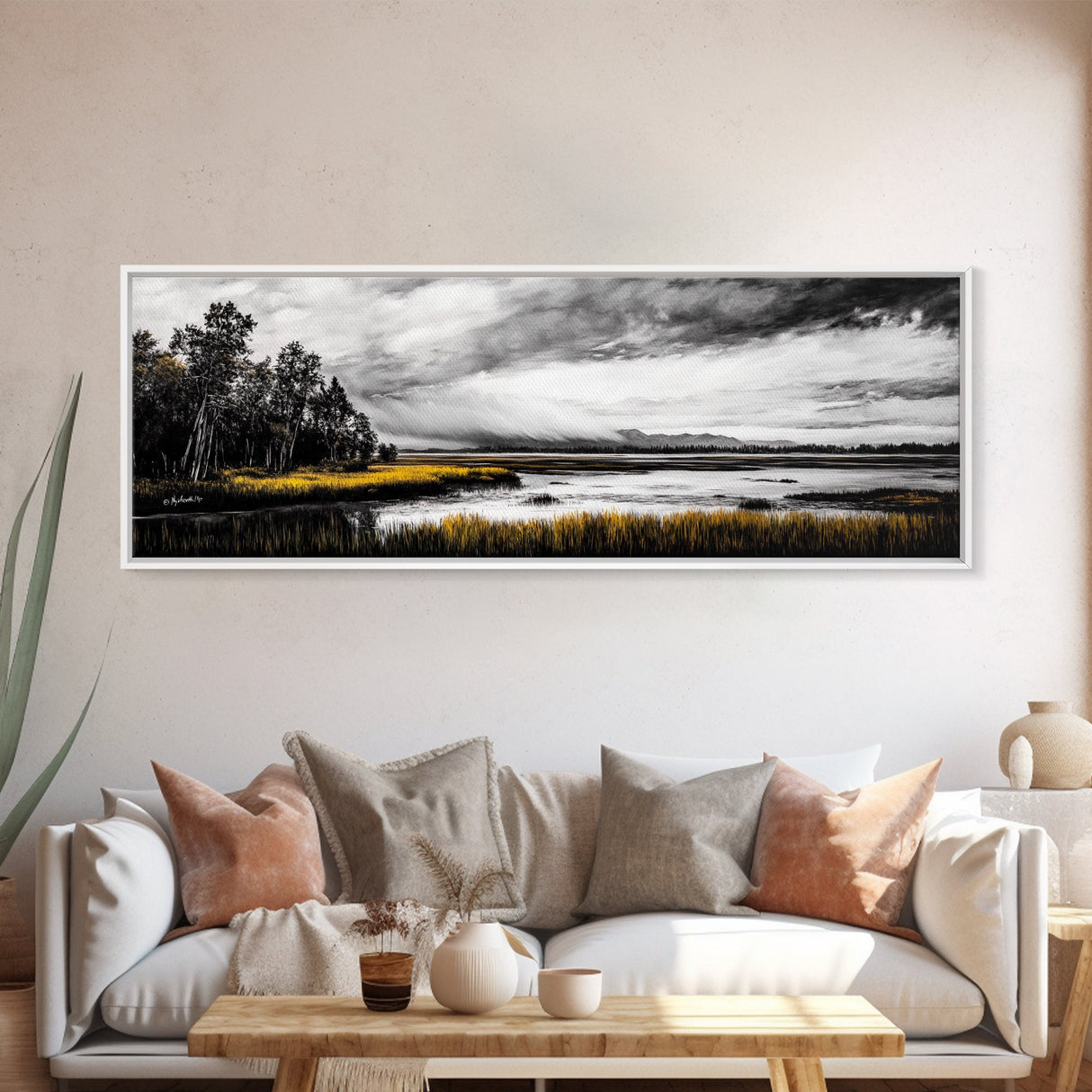 Stormy Marsh, Moody Landscape, Black and White Nature Art, Rustic Home Decor, Framed Canvas Print, Cabin Wall Art, Fall Decor, Dramatic Scene