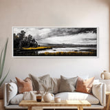 Stormy Marsh, Moody Landscape, Black and White Nature Art, Rustic Home Decor, Framed Canvas Print, Cabin Wall Art, Fall Decor, Dramatic Scene