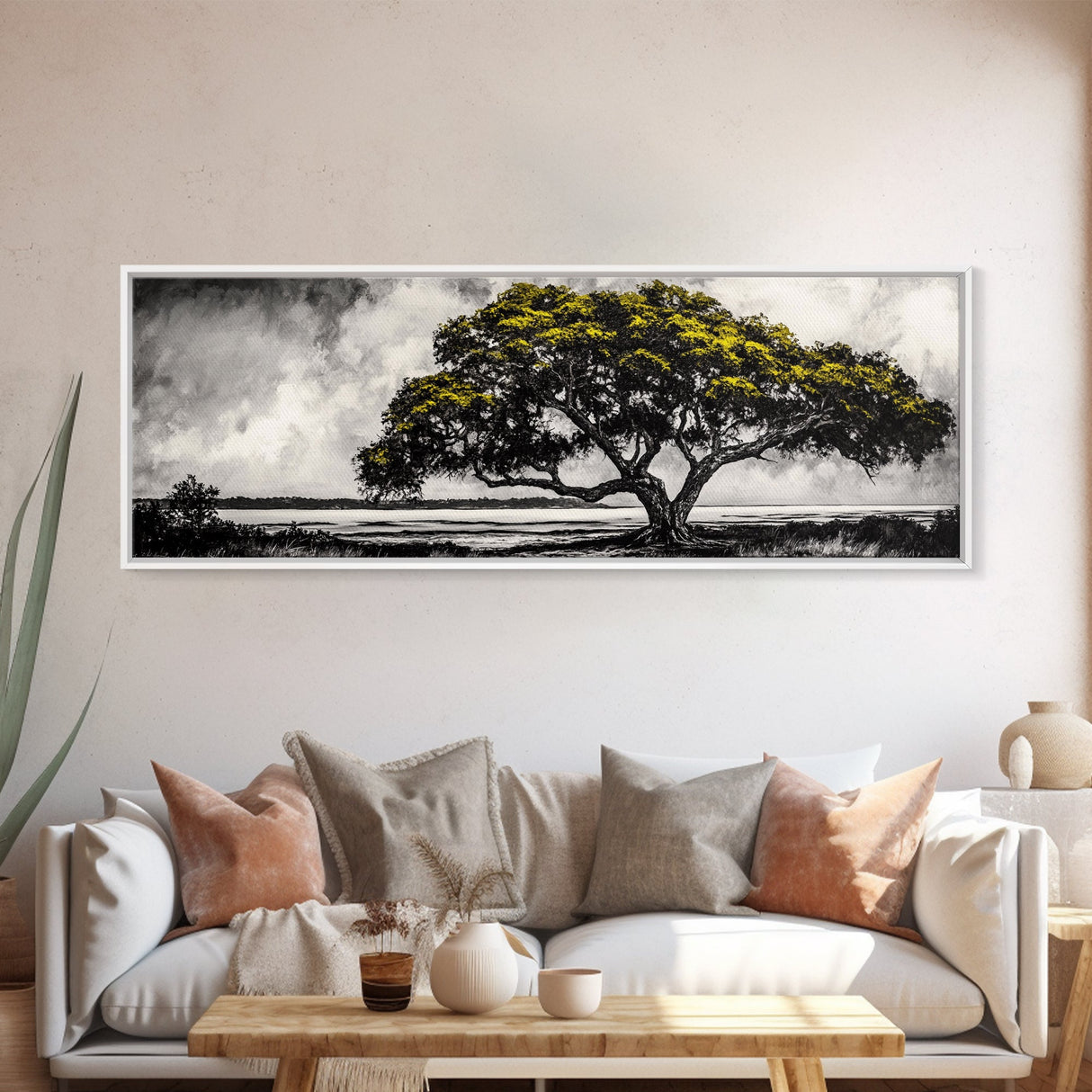 Majestic Tree, Black and White Landscape, Nature Art, Rustic Wall Decor, Framed Canvas Print, Living Room Art, Fall Inspired, Timeless Scene
