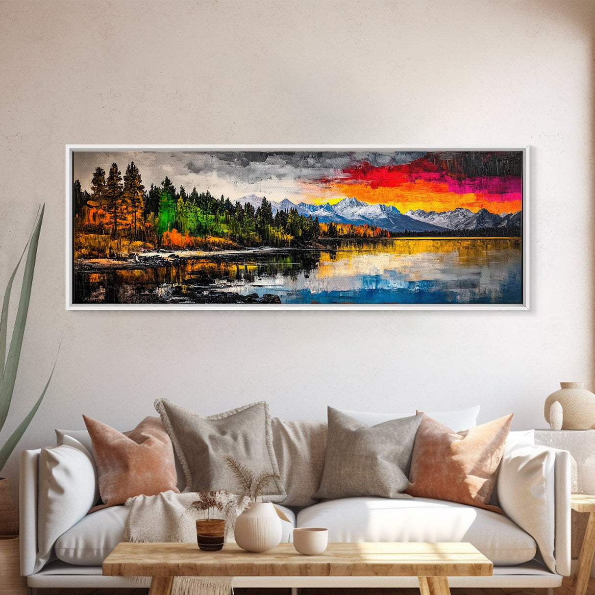 Vibrant Sunset, Mountain Lake Art, Autumn Landscape, Framed Canvas Print, Nature Decor, Living Room Art, Cabin Wall Art