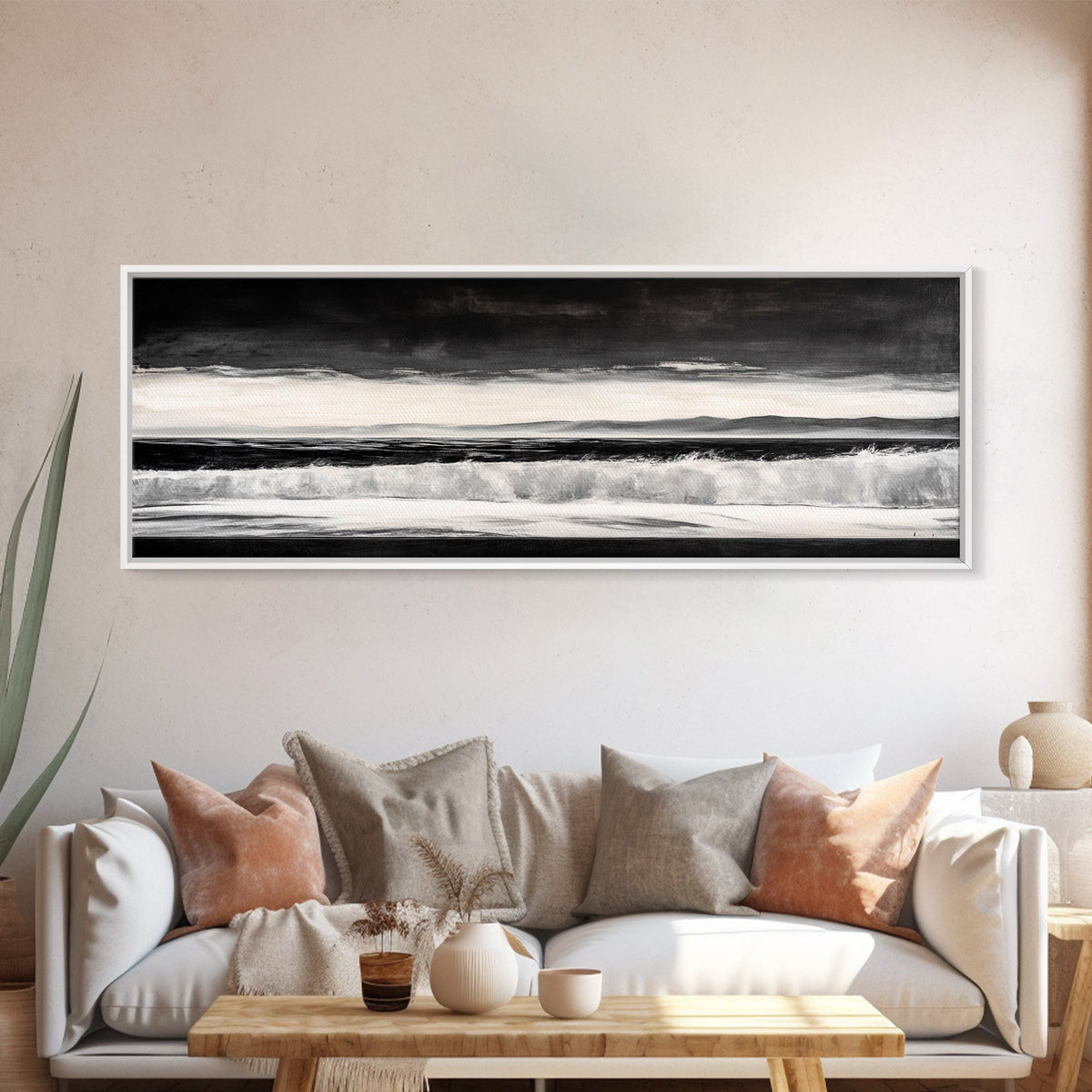 Monochrome Waves, Black and White Seascape, Ocean Art, Canvas Print, Minimalist Home Decor, Modern Coastal Wall Art