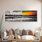 Dual Tone Lake, Black and White Landscape, Orange Sunset, Canvas Print, Modern Wall Art, Nature Home Decor, Living Room Art