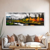 Misty Forest, River Reflection, Fall Foliage, Canvas Print, Cabin Wall Art, Nature Inspired Decor, Rustic Living Room Art
