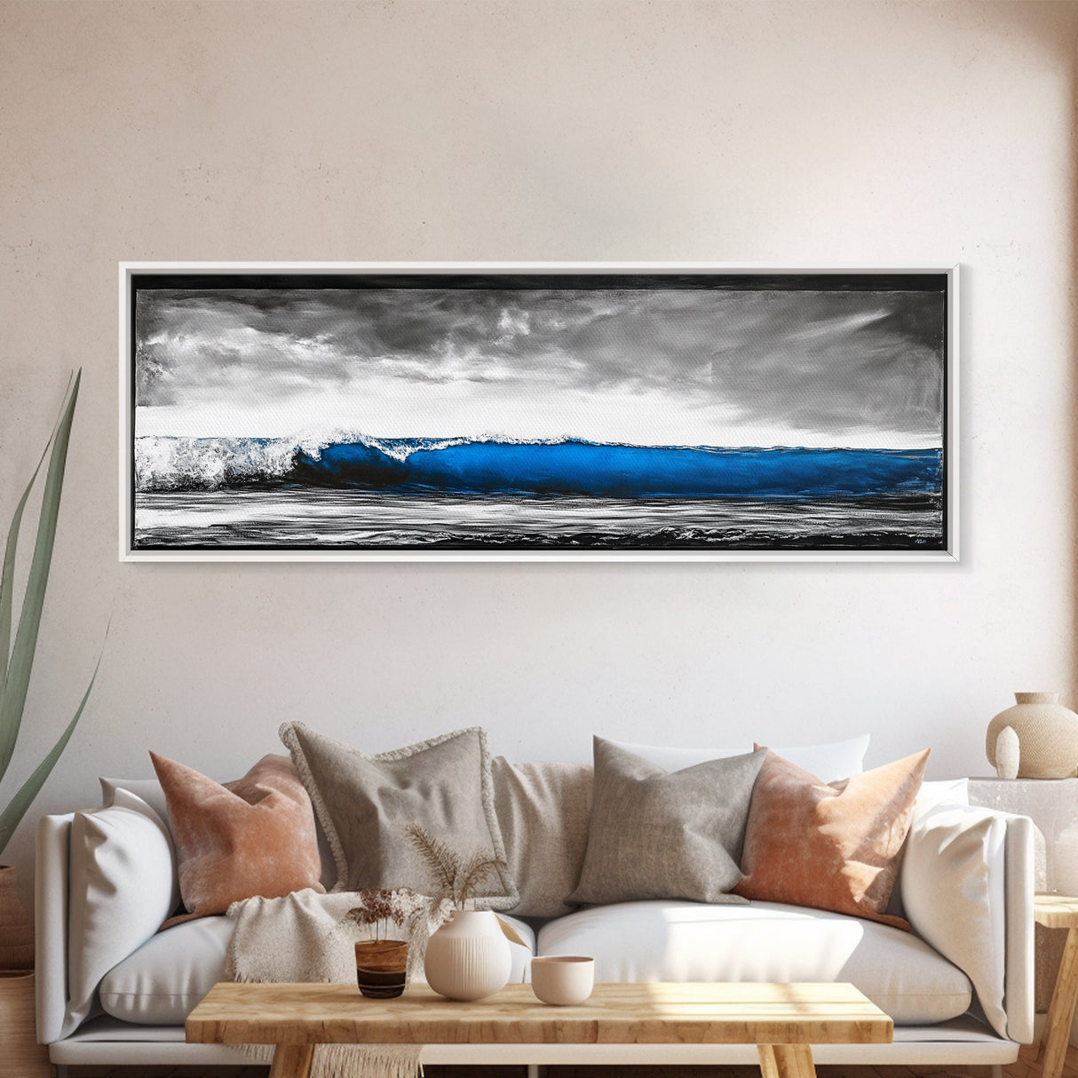 Blue Wave, Stormy Ocean, Abstract Seascape, Beach Home Decor, Canvas Print, Coastal Wall Art, Minimalist Style, Bedroom Artwork