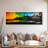 Sunset Cliffs, Vibrant Beach, Palm Trees Art, Coastal Home, Canvas Print, Colorful Seascape, Boho Wall Art, Modern Interior