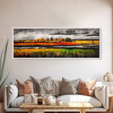 Fall Fields, Autumn Trees, Golden Landscape, Countryside Art, Framed Canvas Print, Farmhouse Wall Art, Rustic Home Decor, Harvest Scene