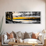 Sunset Reflection, Golden Lake, Nature Art, Framed Canvas Print, Modern Landscape, Large Wall Art, Living Room Decor, Rustic Style