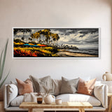 Tropical Beach, Palm Trees Art, Coastal Canvas Decor, Vibrant Ocean Art, Colorful Landscape, Living Room Wall Art, Framed Canvas Print