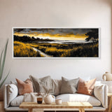 Golden Horizon, Coastal Sunset, Nature Landscape Art, Warm Tones Wall Decor, Peaceful Ocean View, Framed Canvas Print, Housewarming