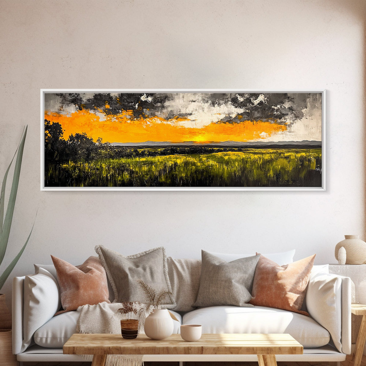 Sunset Landscape, Golden Sky, Framed Canvas Print, Modern Wall Art, Large Landscape Art, Fall Decor, Living Room Art, Rustic Home Decor
