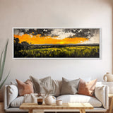 Sunset Landscape, Golden Sky, Framed Canvas Print, Modern Wall Art, Large Landscape Art, Fall Decor, Living Room Art, Rustic Home Decor