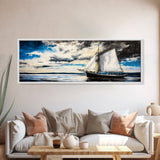 Sailing Boat, Ocean Art, Framed Canvas Print, Nautical Wall Art, Coastal Decor, Blue Sky Painting, Large Wall Art, Office Decor