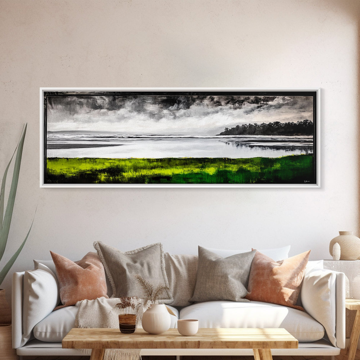 Stormy Beach, Monochrome Art, Framed Canvas Print, Coastal Wall Art, Modern Home Decor, Minimalist Landscape, Office Art, Large Wall Art