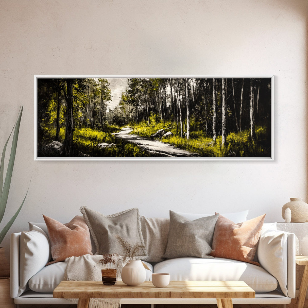 Forest Path, Green Trees, Framed Canvas Print, Nature Landscape Art, Living Room Wall Art, Modern Rustic Decor, Cozy Home Art