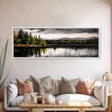 Lake Reflection, Mountain Trees, Framed Canvas Print, Serene Landscape Art, Large Nature Wall Art, Tranquil Home Decor, Bedroom Wall Art