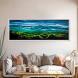 Ocean Wave, Deep Blue Seascape, Underwater Scene, Green and Blue, Coastal Home Decor, Tropical Wall Art, Framed Canvas Print