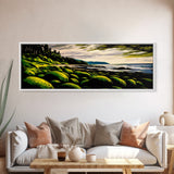 Green Rocks, Coastal Landscape, Nature Wall Art, Framed Canvas Print, Scenic Ocean Painting, Beach House Decor, Serene Wall Artwork