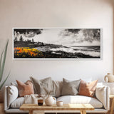 Coastal Storm, Monochrome Seascape, Bold Ocean Art, Framed Canvas Print, Black White Yellow, Living Room Wall Decor, Nautical Artwork