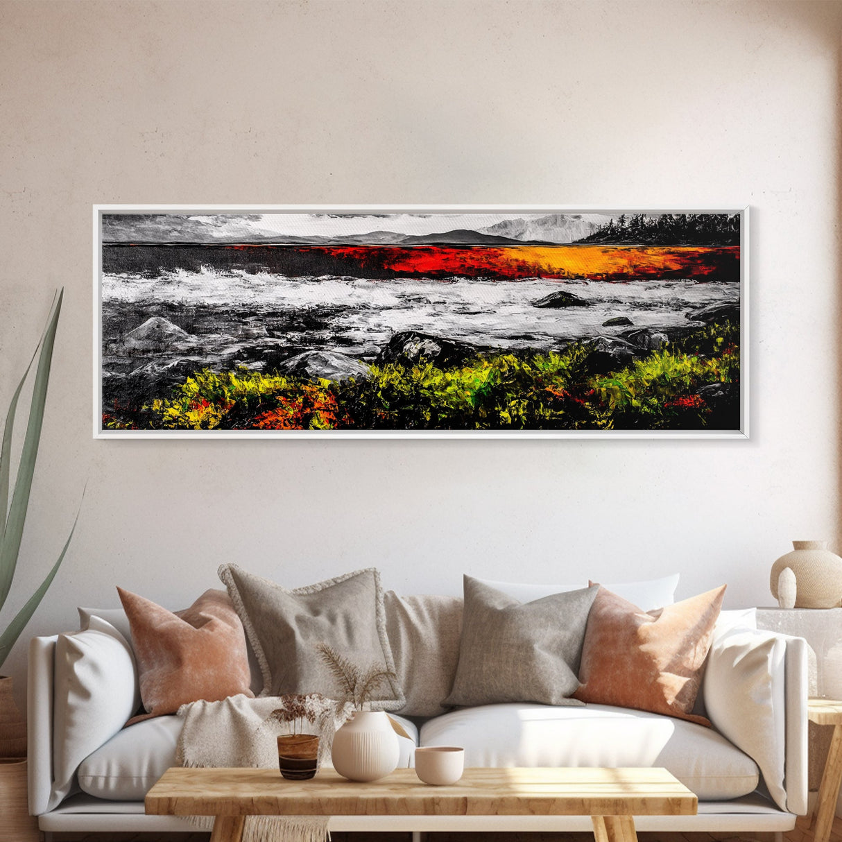 Sunset Lake, Autumn Landscape, Framed Canvas Print, Fall Wall Art, Rustic Home Decor, Large Nature Art, Living Room Artwork, Modern Painting