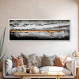 Golden Horizon, Dramatic Sky, Minimalist Landscape, Framed Canvas Print, Neutral Wall Art, Modern Office Decor, Large Wall Hanging