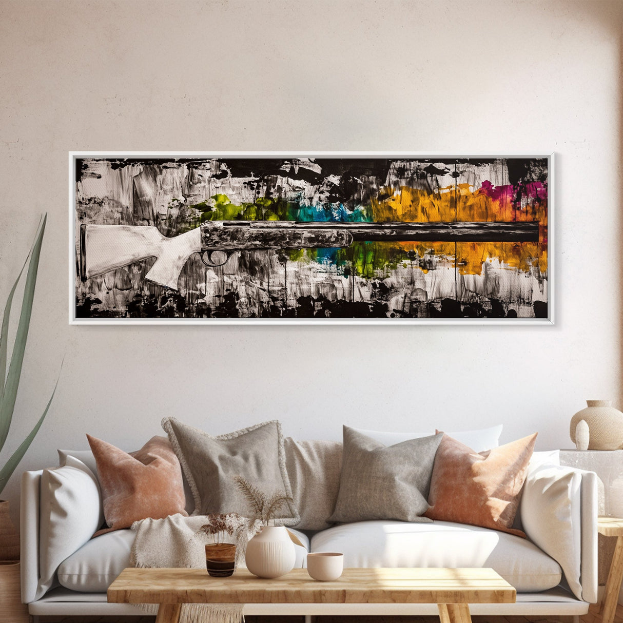 Colorful Rifle, Gun Art, Abstract Firearm Painting, Modern Wall Art, Man Cave Decor, Bold Art, Framed Canvas Print, Unique Gift
