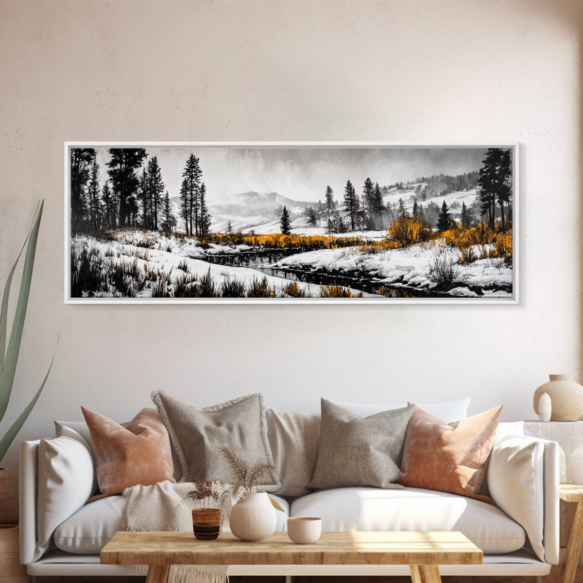 Winter Landscape Art, Snowy Mountain Decor, Modern Rustic Wall Art, Cabin Wall Decor, Nature Print, Framed Canvas Print