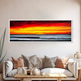 Fiery Sunset Seascape, Dramatic Ocean Painting, Bold Sunset Wall Art, Beach Vibes Decor, Coastal Home Art, Bedroom Wall Artwork, Canvas Print