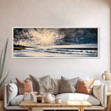 Moody Coastal Art, Stormy Ocean Painting, Dramatic Seascape Wall Decor, Nautical Home Artwork, Tranquil Beach Scene, Framed Canvas Print