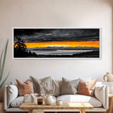 Sunset Over Mountains, Dramatic Landscape Art, Black and Yellow Wall Art, Bold Sky Painting, Nature Print, Office Wall Decor, Framed Canvas Prin