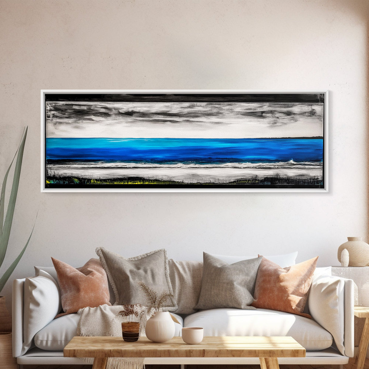 Wild Waves, Ocean Art Print, Coastal Home Decor, Abstract Seascape Painting, Nautical Living Room Art, Beach House Style, Framed Canvas Print