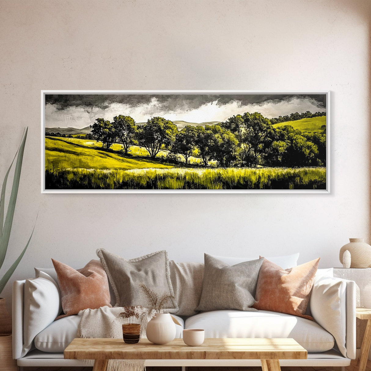 Forest Trees, Nature Landscape Art, Scenic Wall Decor, Earthy Tones Painting, Rustic Home Accent, Framed Canvas Print, Living Room