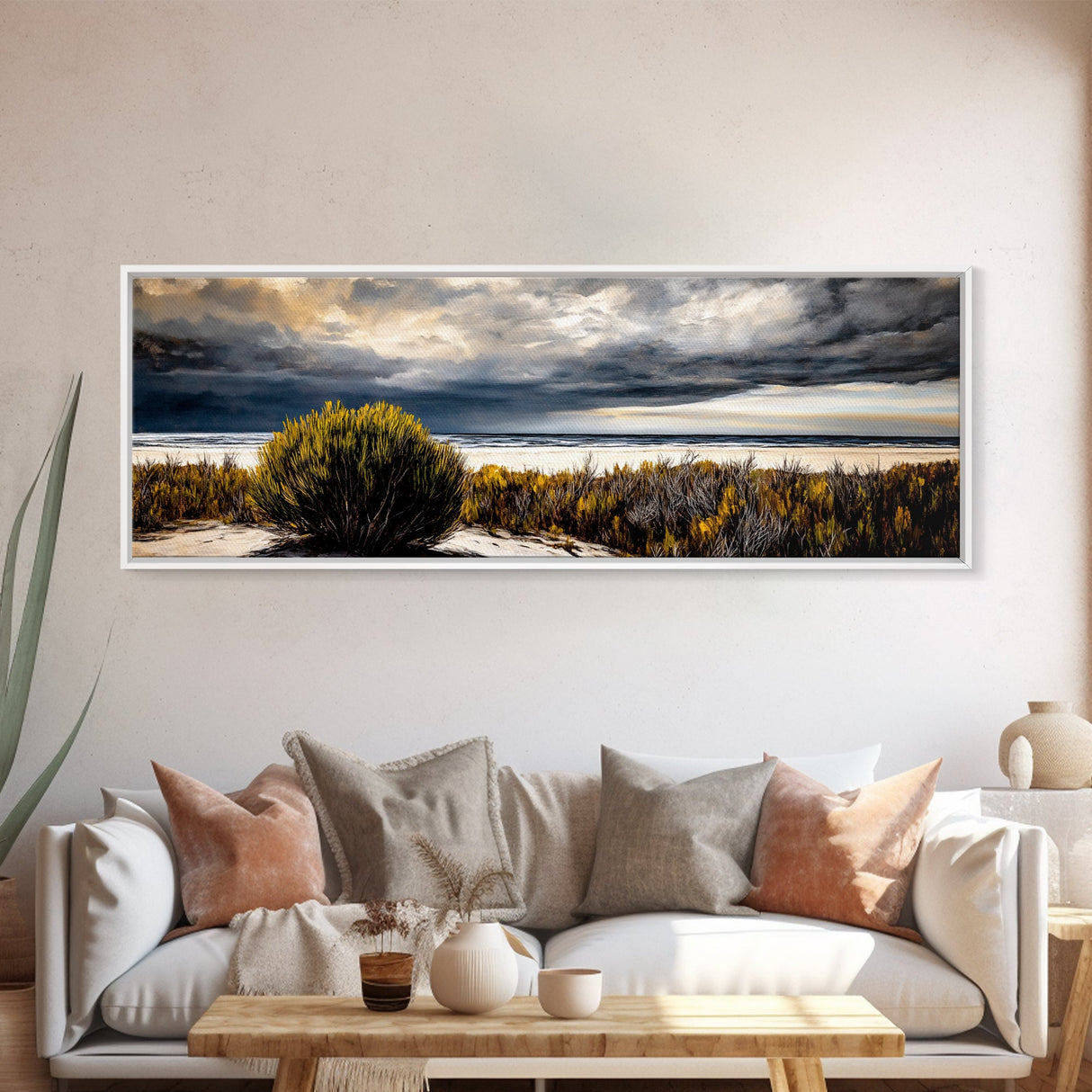 Stormy, Coastal Landscape, Seascape, Beach, Framed Canvas Print, Large Wall Art, Modern Painting, Ocean Decor, Bedroom Wall Art, Moody Art