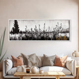 Wildflower Field, Rustic Landscape Art, Nature Print, Framed Canvas Print, Boho Wall Art, Living Room Decor, Autumn Art
