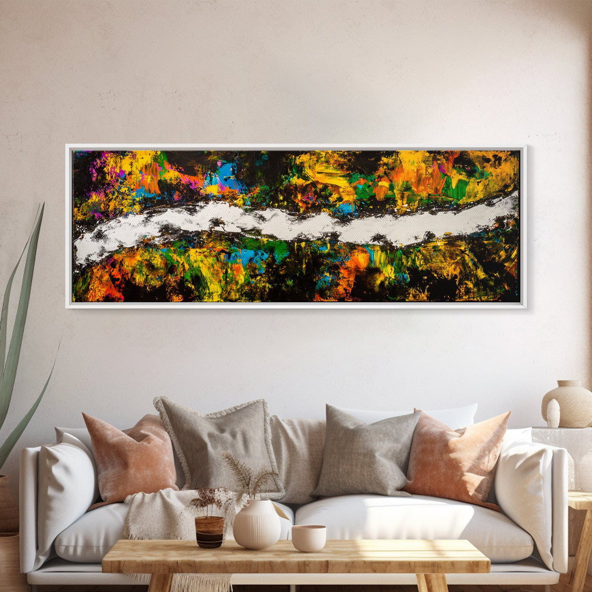 Abstract Chaos, Colorful Expressionism, Modern Wall Art, Framed Canvas Print, Bold Statement Piece, Office Decor