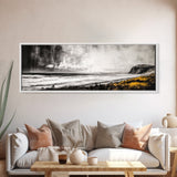 Rainy Coast, Moody Seascape, Black and White Art, Framed Canvas Print, Minimalist Wall Art, Beach House Decor, Ocean Landscape, Large Art