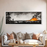 Wildfire Horizon, Dramatic Nature Art, Wilderness Wall Decor, Canvas Print, Black and White Art, Abstract Fire Painting, Rustic Home Art