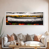 Autumn Canoe, Rustic Lake Art, Nature Wall Decor, Canvas Print, Fall Landscape Painting, Outdoor Adventure Art, Cabin Wall Art, Canoe Artwork