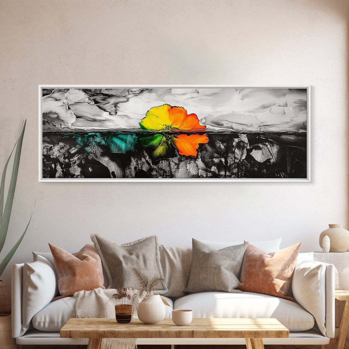 Abstract Floral Art, Floating Flower Print, Modern Botanical Wall Decor, Vibrant Nature Painting, Contemporary Canvas Print, Office Art