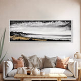 lack White Coast, Stormy Ocean, Dramatic Sky, Framed Canvas Print, Minimalist Seascape, Monochrome Wall Art, Office Decor, Bedroom Accent